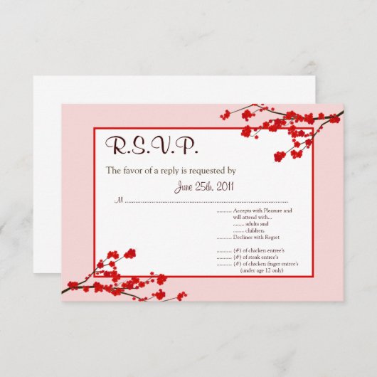 3.5x5 R.S.V.P Reply Kaart Red Cherry Blossom (Voorkant / Achterkant)