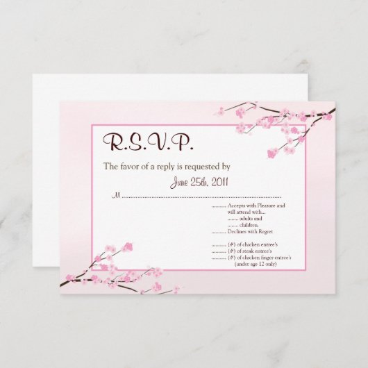 3.5x5 R.S.V.P Reply Kaart Roze Kersenbloesem (Voorkant / Achterkant)