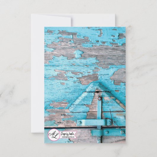 3.5x5 Receptie Kaart Blauw Hout Schuur Deurlaarzen (Achterkant)