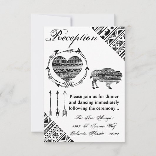 3.5x5 Receptie Kaart Boho Buffalo Tribal Pattern B (Voorkant)