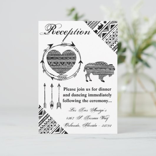 3.5x5 Receptie Kaart Boho Buffalo Tribal Pattern B (Staand voorkant)