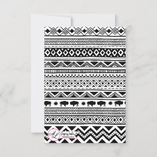 3.5x5 Receptie Kaart Boho Buffalo Tribal Pattern B (Achterkant)