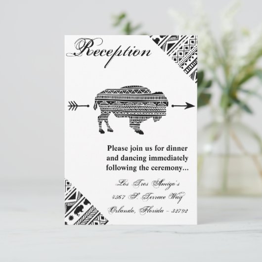 3.5x5 Receptie Kaart Boho Buffalo Tribal Pattern B (Staand voorkant)