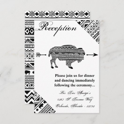 3.5x5 Receptie Kaart Boho Buffalo Tribal Pattern B (Voorkant / Achterkant)