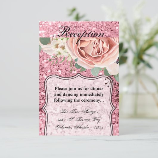 3.5x5 Receptie Kaart Geometrisch Roos Gouden Glitt (Staand voorkant)