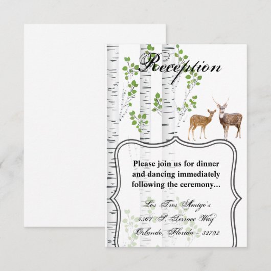 3.5x5 Receptie Kaart Herten Doe Buck Bos Woodland (Voorkant / Achterkant)