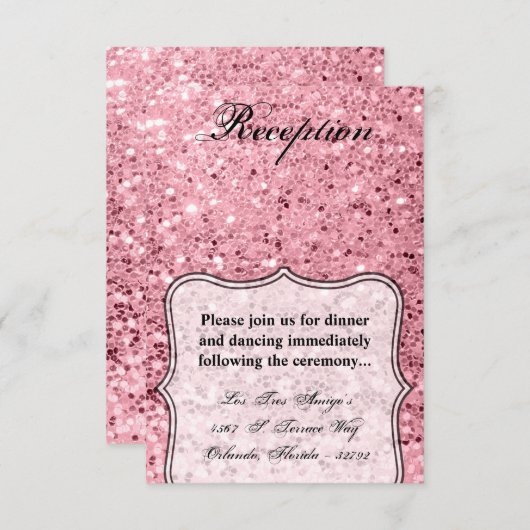 3.5x5 Receptie Kaart Roos Gouden Glitter (Voorkant / Achterkant)