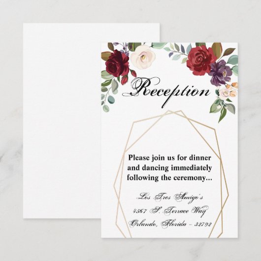 3.5x5 Receptie Kaart Rozen op Wit met Gold Geom (Voorkant / Achterkant)