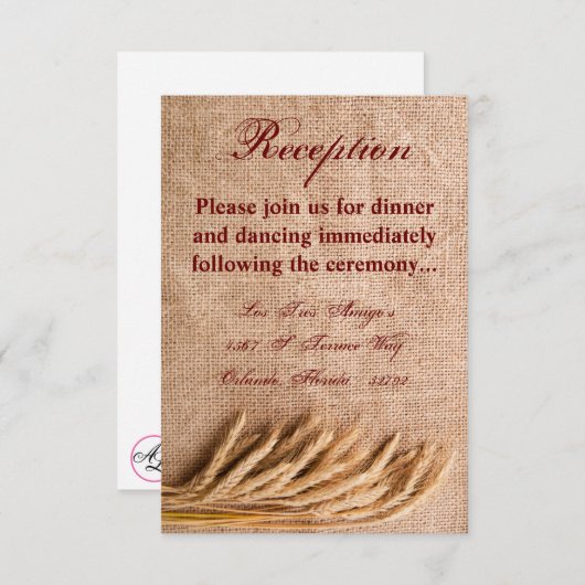 3.5x5 Receptie Kaart Tarwe op Burlap Sack Land (Voorkant / Achterkant)