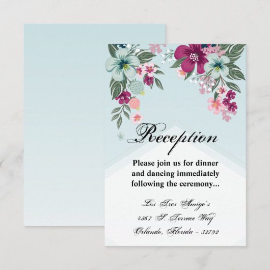 3.5x5 Receptie Kaart Tropische Bloem op Blue Ombre (Voorkant / Achterkant)