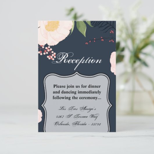 3.5x5 Receptie Kaart Wit Bloemen op Donker (Staand voorkant)