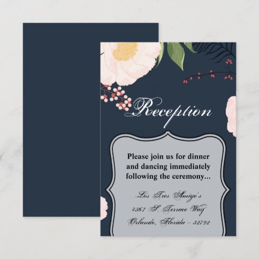 3.5x5 Receptie Kaart Wit Bloemen op Donker (Voorkant / Achterkant)