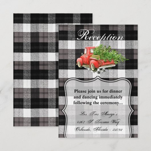 3.5x5 Receptie Kaart XMAS Truck Buffalo Plaid Blac (Voorkant / Achterkant)