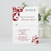 3.5x5 Red Floral Filigree R.S.V.P. Kaart (Staand voorkant)