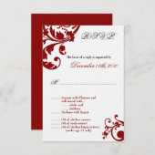 3.5x5 Red Floral Filigree R.S.V.P. Kaart (Voorkant / Achterkant)