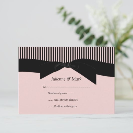 3,5x5 Roze en Zwarte Stripes RSVP Kaartje (Staand voorkant)