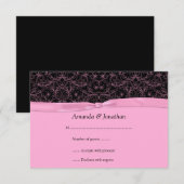 3,5x5 Roze scrollen & lint op zwarte RSVP Kaartje (Voorkant / Achterkant)