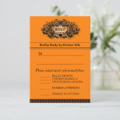 3,5x5 RSVP-kaart - Menu - Oranje en zwart (Staand voorkant)