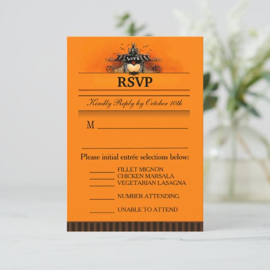 3.5x5 RSVP-kaart - Menuselecties - Halloween Love RSVP Kaartje (Staand voorkant)