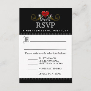 3.5x5 RSVP-kaart met menuopties - Skeletten RSVP Kaartje