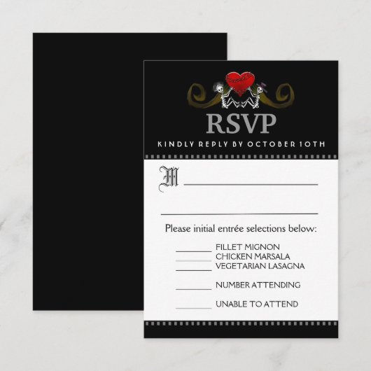 3.5x5 RSVP-kaart met menuopties - Skeletten RSVP Kaartje (Voorkant / Achterkant)