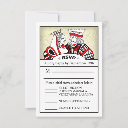 3.5x5 RSVP Menu Kaart - King & Queen Spelen Kaart (Voorkant)