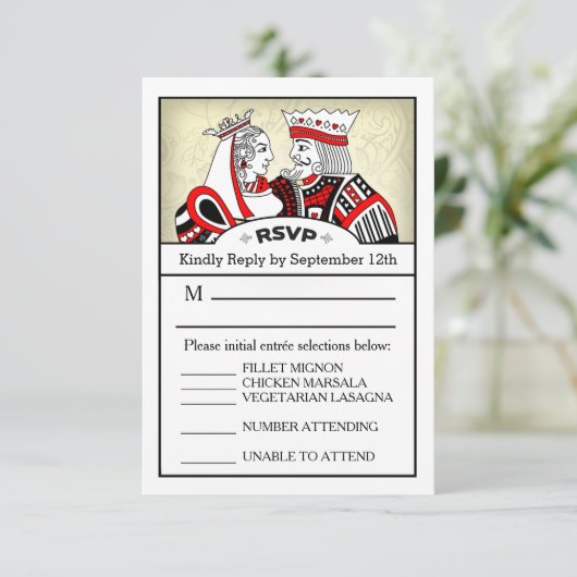 3.5x5 RSVP Menu Kaart - King & Queen Spelen Kaart (Staand voorkant)