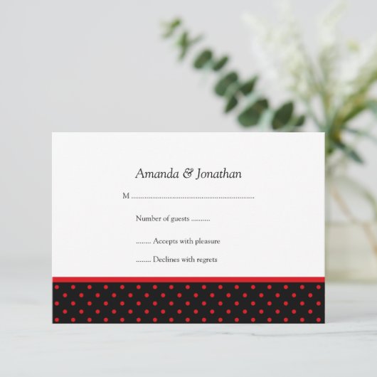3,5x5 RSVP Rood en Zwarte Polka Dot RSVP (Staand voorkant)