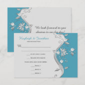 3,5x5 Sierlijke turquoise en zilveren bloemensling Kaart (Voorkant / Achterkant)