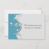 3,5x5 Sierlijke turquoise en zilveren bloemenswerv Kaart (Achterkant)