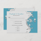 3,5x5 Sierlijke turquoise en zilveren bloemenswerv Kaart (Voorkant / Achterkant)