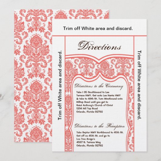 3.5x6 Directiekaart Coral Oran Damask Kaart (Voorkant / Achterkant)