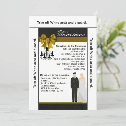 3.5x6 Direction Card ARMY Uniform Groom Bride Sol Kaart (Staand voorkant)