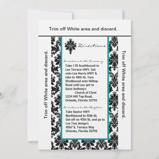 3,5x6 Direction Card Black Blauwgroen Damask Kaart (Voorkant)