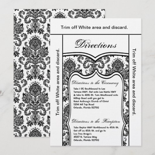 3.5x6 Direction Card Black Damask Kaart (Voorkant / Achterkant)