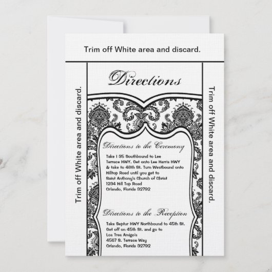 3.5x6 Direction Card Black Damask Kaart (Voorkant)