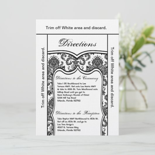 3.5x6 Direction Card Black Damask Kaart (Staand voorkant)