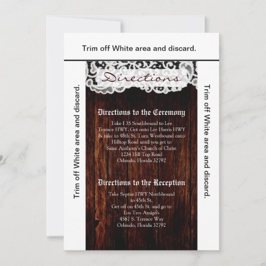 3.5x6 Direction Card Country Dark Barn Wood Lace Kaart (Voorkant)