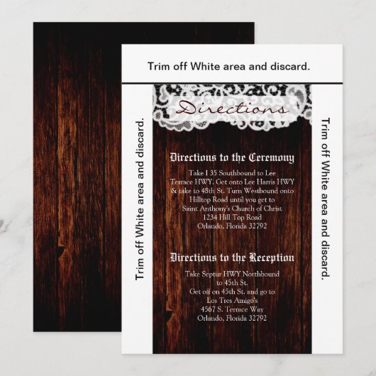3.5x6 Direction Card Country Dark Barn Wood Lace Kaart (Voorkant / Achterkant)