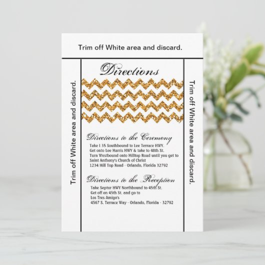 3.5x6 Direction Card Gold Glitter Chevron Stripe Kaart (Staand voorkant)