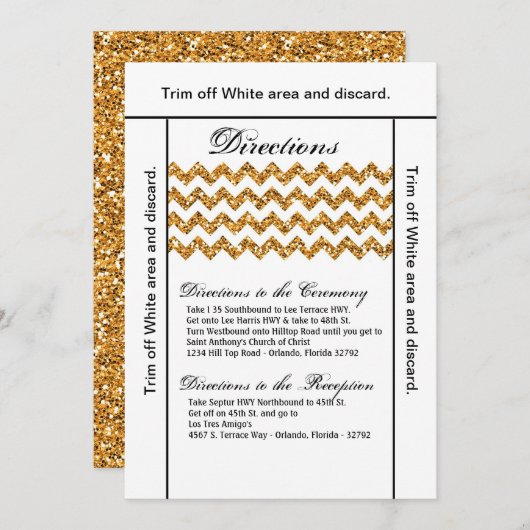 3.5x6 Direction Card Gold Glitter Chevron Stripe Kaart (Voorkant / Achterkant)
