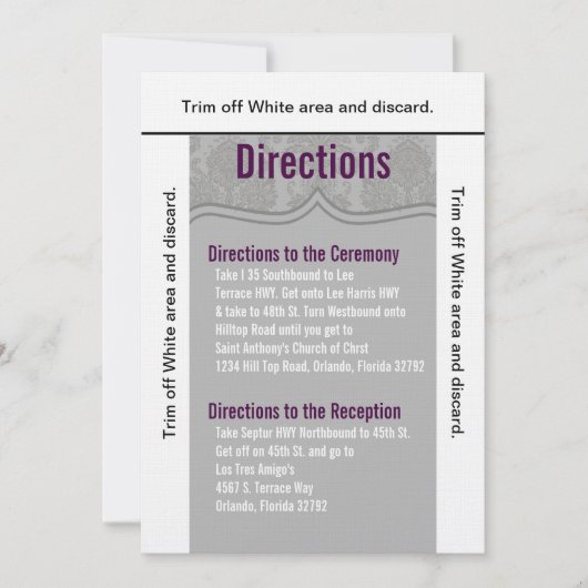 3.5x6 Direction Card Modern Grey Damas Kaart (Voorkant)