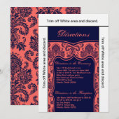 3.5x6 Direction Card Navy Blue Coral Damask Kaart (Voorkant / Achterkant)