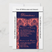 3.5x6 Direction Card Navy Blue Coral Damask Kaart (Voorkant)