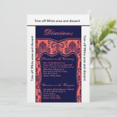3.5x6 Direction Card Navy Blue Coral Damask Kaart (Staand voorkant)