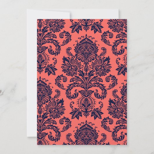 3.5x6 Direction Card Navy Blue Coral Damask Kaart (Achterkant)