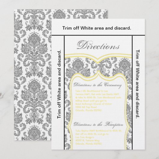 3.5x6 Richtkaart grijs Yello Damask Kaart (Voorkant / Achterkant)