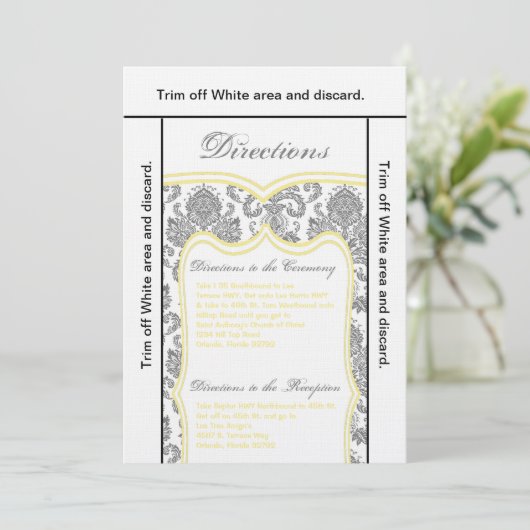 3.5x6 Richtkaart grijs Yello Damask Kaart (Staand voorkant)