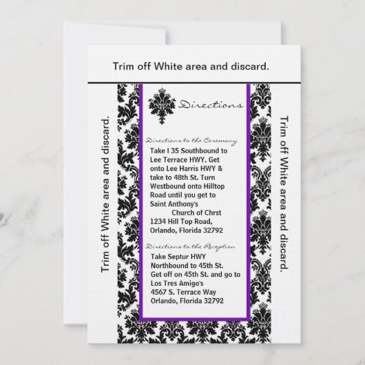 3.5x6 Routebeschrijving Kaart Black Purp Damask (Voorkant)