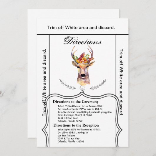 3.5x6 Routebeschrijving Kaart boho hert Buck Head  (Voorkant / Achterkant)
